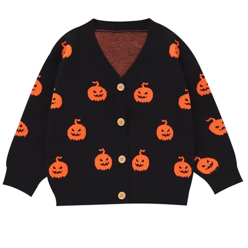 Winmany Toddler Girls Halloween Pumpkin Cardigan Sweater Girl's Soft Long Sleeve Fall Knit Tops for 1-5 Years