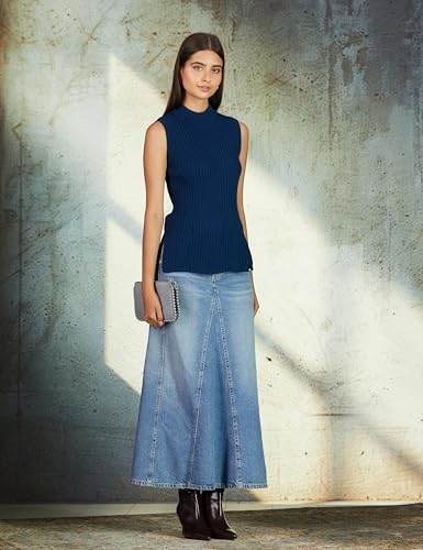 Image of BlissClub Move All Day Sleeveless Top, 100% Cotton,Turtleneck Collar,High Side Slits,Versatile