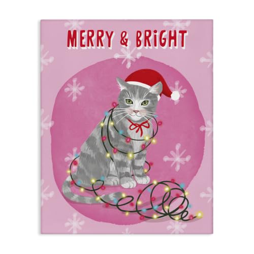 Stupell Industries Merry Bright Christmas Cat, 16 x 20 Inch Canvas Wall Art
