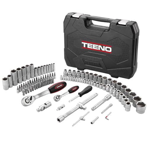 TEENO 108 Piece 1/4"&1/2" Drive Socket Set with Bits Set,72 Quick Release Ratchet Wrench,Chrome Vanadium,Satin Matte, CR-V Mechanic Tool Set for Car BicycleRepair&DlY - Image 7