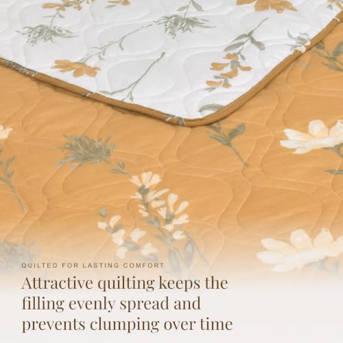 Image of HUESLAND Reversible AC Quilt Blanket Single Bed | 100% Cotton Quilted Shell, Super Soft 120 GSM Microfibre Wadding | Lightweight Comforter for All Weather Use | 55 x 88 inches, Floral