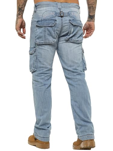 Pantalon Cargo Jeans Coupe Classique Coton Homme avec 6 Poches EZ08 Bleu Clair 38W / 32L – vue 4