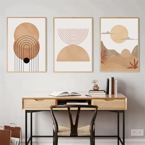 Décoration de salon affiche abstraite bohème beige format 70 x 100 cm
