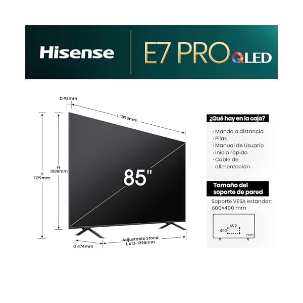 Hisense 85E7NQ Pro QLED, 85" VRR 144Hz, Freesync Premium Pro 2024 - Image 3