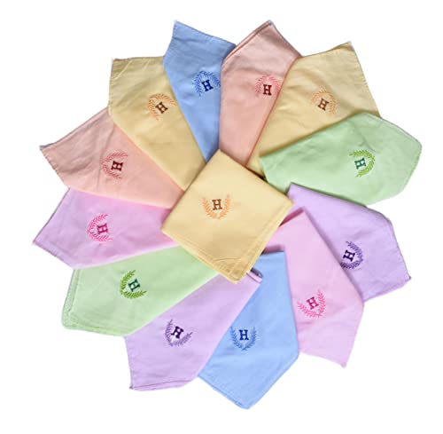 Image of ANTONIA Personalized Cotton Women's Handkerchiefs with Embroidered Initials, Assorted Colours (33 cm x 33 cm)