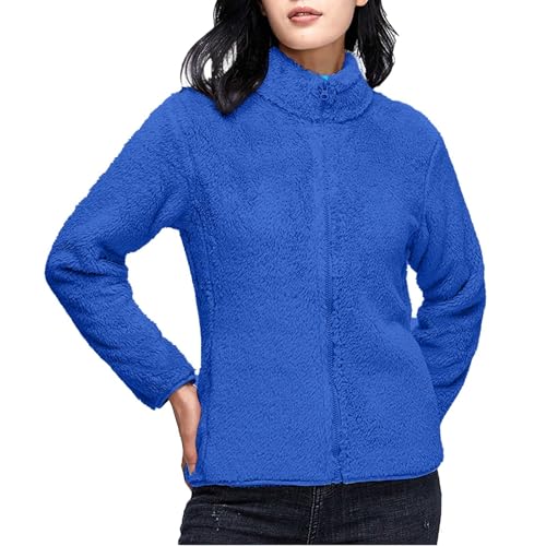Chaqueta de forro polar para mujer, con cremallera completa, talla grande, cuello alto, forro largo de felpa, chaqueta cálida sin bolsillos, Bu2., 3XL