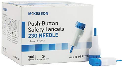 MCK16232400 - Lancet McKesson Push-Button Safety Needle 1.8 mm Depth 23 Gauge Spring-Loaded Push Button