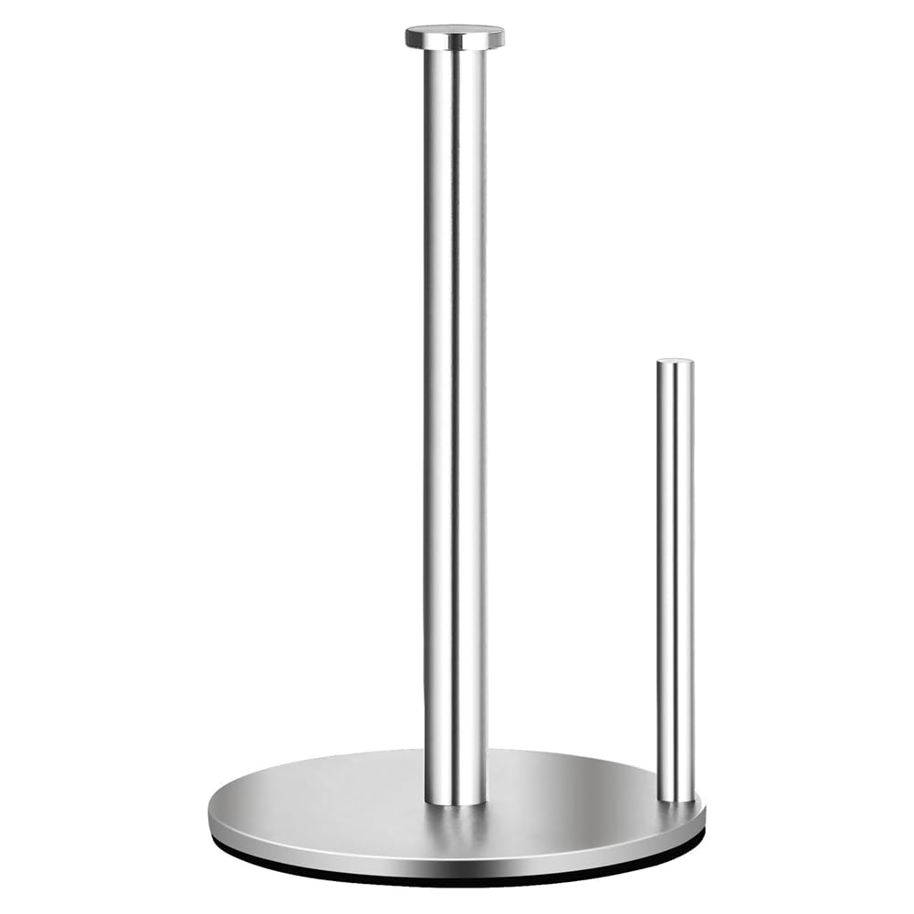 Hndhbfgrt Silver Countertop Paper Towel Holder, Kitchen Paper Roll Holder Easy One-Handed Tear Design