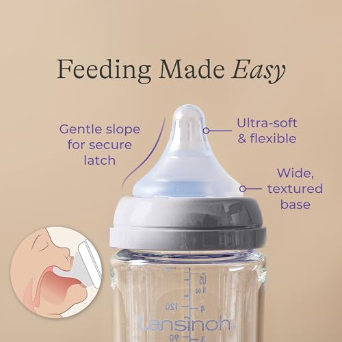Image of Lansinoh Anti-Colic Glass Baby Bottles, White Collar, 5 Ounces, 4 Count