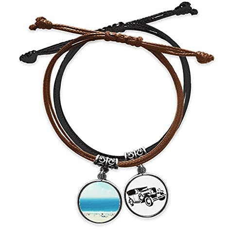 Plage de sable maritimes sciences bracelet en cuir et corde tressée