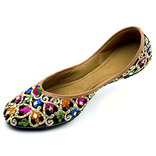 Chandrakala Bridal Mojaris for Women Flats Punjabi Jutti Black, 9 (WF103BLA42)