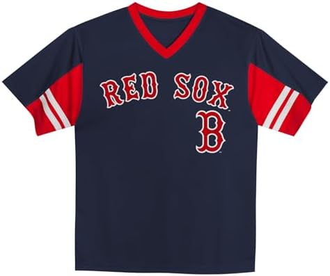 MLB Toddler 2T-4T Officially Licensed Team Color Primary Logo Baseball Fashion Top V-Neck Jersey - Boston Red Sox Navy - 4T