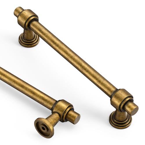 Asidrama 10 Pack 5 Inch(128mm) Brushed Antique Brass Kitchen Cabinet Handles Antique Brass Cabinet Pulls Cabinet Hardware for Cupboard Drawer