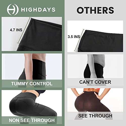 HIGHDAYS 3 Pack Capri Leggings for Women with Pockets - High Waist Workout Running Yoga Pants3