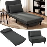 HOMCOM Schlafsessel 3-in-1 Sessel mit Bettfunktion, Klappbar Relaxsessel mit Verstellbarer Rückenlehne, Lendenkissen, Leinenoptik Schlafsofa für Wohnzimmer, Schlafzimmer, Dunkelgrau