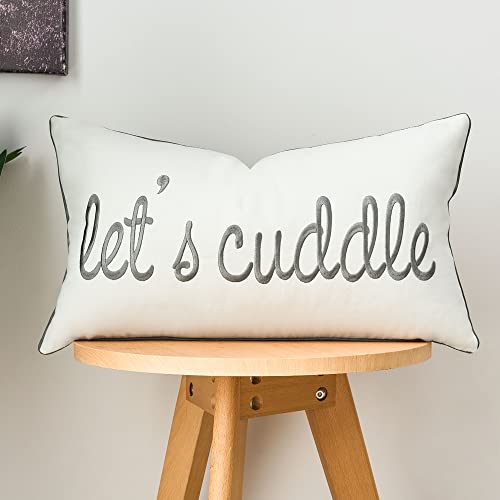 Sunkifover Decorative Rectangle Pillow Covers 12X20 Inches, Soft Solid Lumbar Pillow Cover, Embroidered Rectangular Pillow Case With Let's Cuddle Quote For Bed, Bedroom (Color Grey) #TOP5