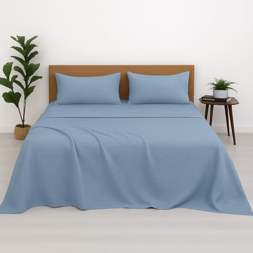 Image of Cotton King Bedsheet with 2 Pillow Covers | 100% Pure Cotton | 300 Thread Count | Soft & Breathable |102x108 inch - Aqua Blue
