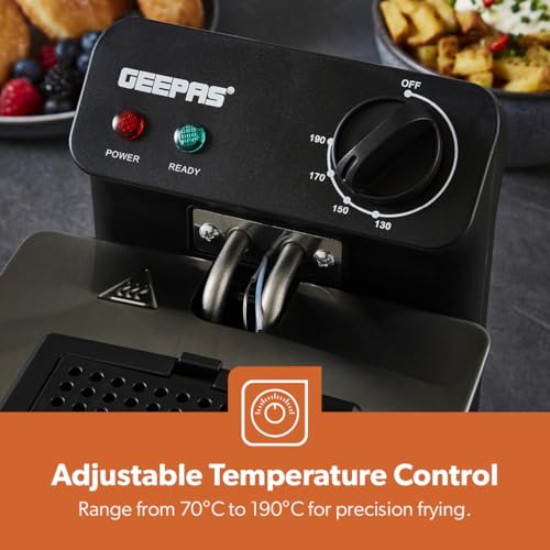 Geepas Deep Fat Fryer 3L | Food Grade Stainless Steel with Viewing Window and Safety Cut Out | Non-Slip, Easy Clean and Adjustable Temperature Control | Compact, 2100W | 2 Years Warranty, Silver - 5