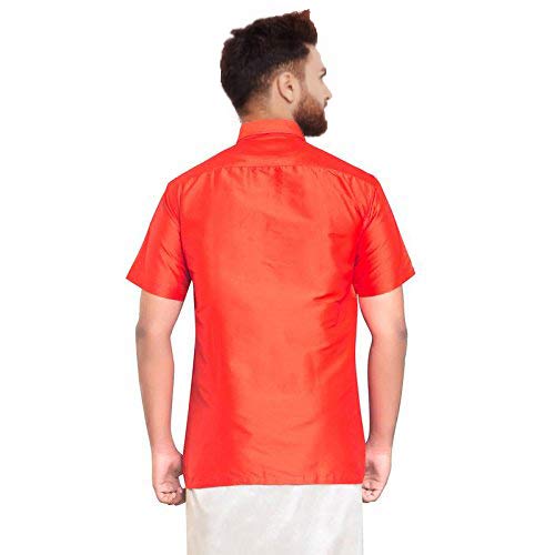 Image of SJS-Men's Half Sleeve Solid Art Silk Shirt