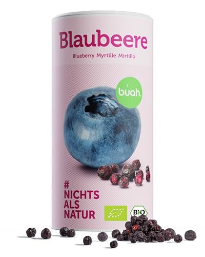 BUAH Gefriergetrocknete Blaubeeren Bio | Getrocknete Blaubeere Bio ohne Zuckerzusatz | 100% Gefriergetrocknet Früchte (Vegan Glutenfrei Laktosefrei) | Idealer Snack (140g)