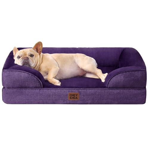 Image of EHEYCIGA Orthopedic Dog Bed for Medium Dogs, Waterproof Memory Foam Medium Dog Beds with Sides, Non-Slip Bottom and Egg-Crate Foam Pet Couch Bed with Washable Removable Cover, Purple
