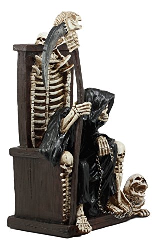 Estatua Grim Reaper sentado en trono de calaveras 9.5 in miniatura 2