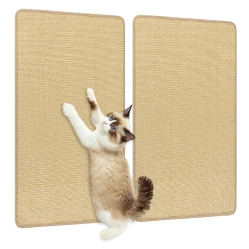 COSTWAY Juego de 2 Alfombrillas Rascadoras para Gatos, 80 x 50 cm Almohadillas de Sisal Natural, Alfombras Rascadoras Horizontales con Cintas Adhesivas de Ganchos y Bucle, Protegen Muebles, Sofás