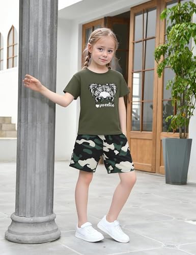 Image of mksodopy Girls Summer Clothse Graphic Print Front and Back High and Low Irregular T-shirt Cycling Shorts Set