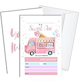 Ice Cream Truck Birthday Party Invitations is a Sweet One 1st Birthday Party Invitation, Summer Ice Cream Theme Fill in Invites Cards, Birthday Party Supplies, 20 Invitations with Envelopes - JY700