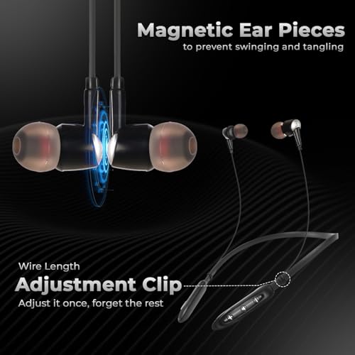 Image of Bluetooth Neckband Earphones with Mic | Crystal Clear Audio | Deep Bass, Noise Isolation, Magnetic Earbuds, Long Battery Life,Model Core NB101 for Sports & Workouts (Black)