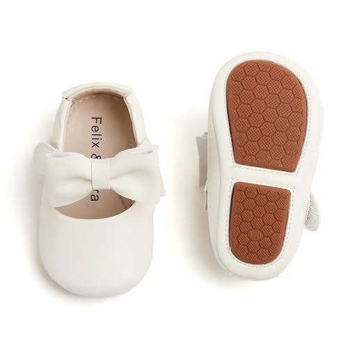 Felix & Flora Soft Sole Ivory White Baby Dress Shoes - Infant Baby Walking Shoes Moccasins Rubber Sole Crib Shoes(Ivory White,12-18Months Infant)