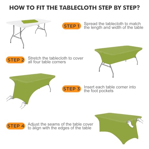 Image of SEPARO 2 Pack 4 Ft Green Table Cover Fitted Rectangular Tablecloth Stretchable Fabric Table Cloth 4 ft Wrinkle-Free for Party Tradeshows Banquet Weddings Cocktail