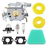 Carburetor Poulan Wild Thing Chainsaw Parts Kit – Fits Craftsman Chainsaw 2150 2375 2175 2055 Replaces C1Q-W8 WT-89 530069703 Includes Fuel Line Spark Plug Air Filter Compatible with Craftsman