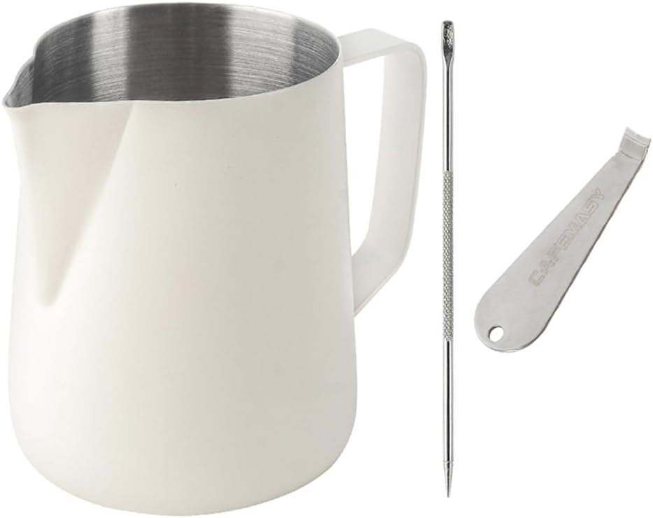 Espresso Milk Frothing Pitcher Stainless-Steel – CAFEMASY Milky White Color Espresso Machine Accessories 600ml/20oz Steaming Pitcher Milk Jug Cup for Coffee Cappuccino Latte Art