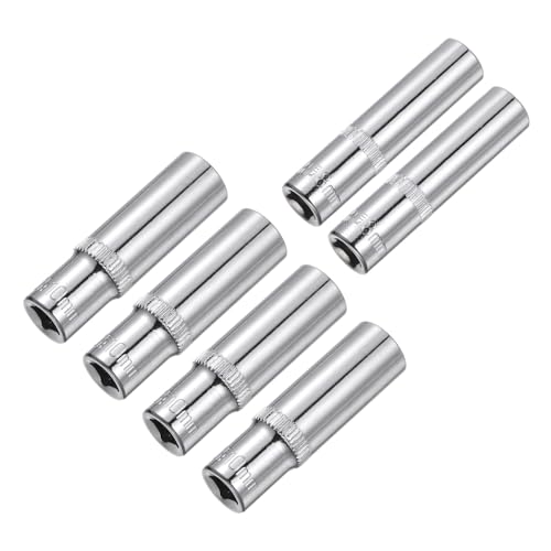uxcell 6-Point Shallow Socket, 1/4″ Drive 2pcs 8mm Deep Socket & 4pcs 10mm Deep Socket Cr-V Metric Socket for DIY Hand-Making Repair Automotive