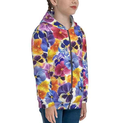 The Garden Tricolor Pansy Flower Kids Pullover Hoodies Boys Zip Up Sweatshirts Girls Athletic Clothes with Pocket4