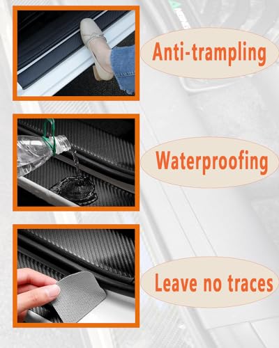 image for LINOAH Door Sill Protectors for RAM 1500, Carbon Fiber Leather Door Si