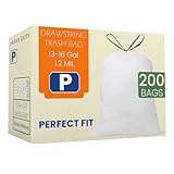 Repaironics Code P (200 Count) 13-16 Gallon Heavy Duty Drawstring Trash Bags Compatible with simplehuman Code P Garbage Can Liners 13-16 Gallon/50-60 Liter | 1.2 Mil | White