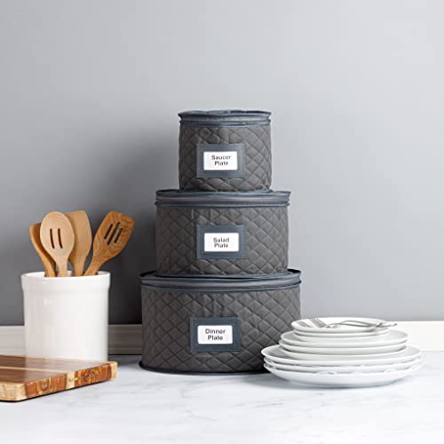 China Storage Case - Saucer Or Small Plate Quilted Case - 7 Inches Diameter X 6 Inches Height - Gray - Includes 12 Felt Separators #TOP4
