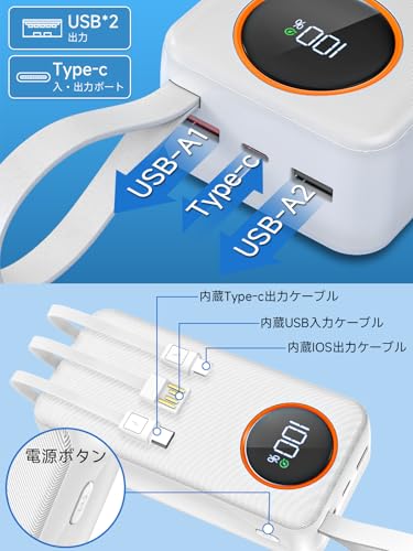 SyokuStyme モバイルバッテリー大容量 70000mAh PD22.5W 5V/3A急速充電 YD-818P-2024-1-12 の商品画像 5