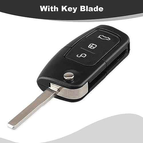 HooRLZ Ford Schlüsselgehäuse Für Ford Focus Fiesta Mk7 C-Max S-Max Kuga Ka Mondeo Mk4 Galaxy Connect Ecosport, Autoschlüssel Ford Fiesta, Ersatzschlüssel Ford Focus, Fernbedienung Ecosport - 3 Tasten