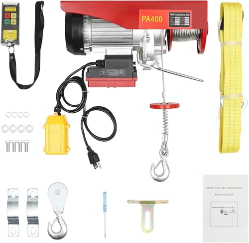 Grúa de Garaje eléctrica de 880 LB con cabrestante y Control Remoto inalámbrico, 110 V, 850 W, para instalación de Aire Acondicionado (Cable Simple o Doble)