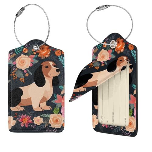Étiquette bagage motif teckel contre les pertes, pochette d'identification cachée avec boucle