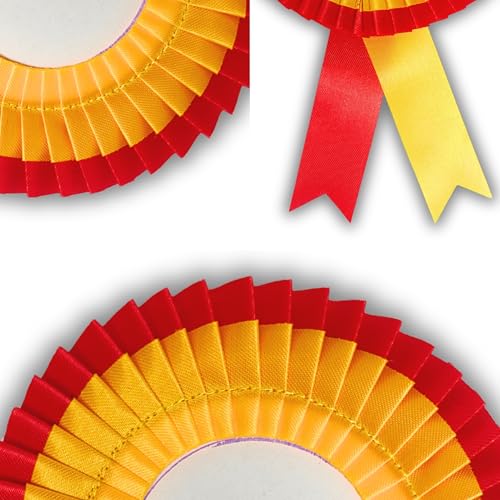 Image of NEXGEN Trends Double Line Satin Award Badge for School Sports Day, Annual Day & Prize Distribution | Premium Ribbon Badge with Safety Pin | Pack of 10 (Red-Yellow)