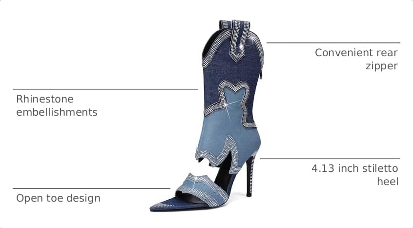 Image of Western Cowboy Boots for Women Rhinestone Cowgirl Boot with Low Block Heel Embroidery Sparkly Short Ankle Booties Walking Bootie for Country Concert Disco Outfits