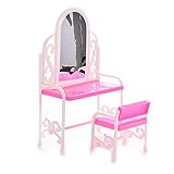 u-hoMEy Dollhouse Furniture Dressing Table and Chair for Barbies Dolls Bedroom Furniture