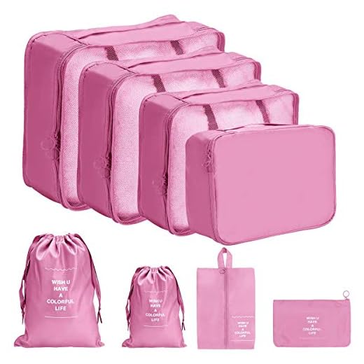 DoGeek Organizador de Equipaje 8 en 1 Set Viaje con Bolsa de Zapato, Impermeable Organizador de Maleta Bolsa para Ropa Sucia de Viaje, Material Nylon (Rosado)