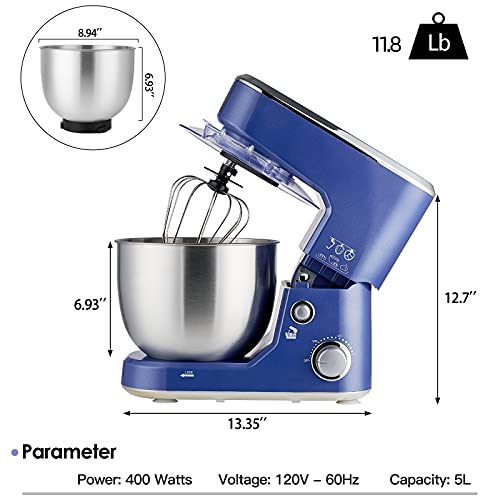 Cusimax Stand Mixer With 5-Qt Stainless Steel Bowl, Tilt-Head Kitchen Electric Mixer With Dough Hook, Mixing Beater And Whisk, Splash Guard (Blue) #TOP4