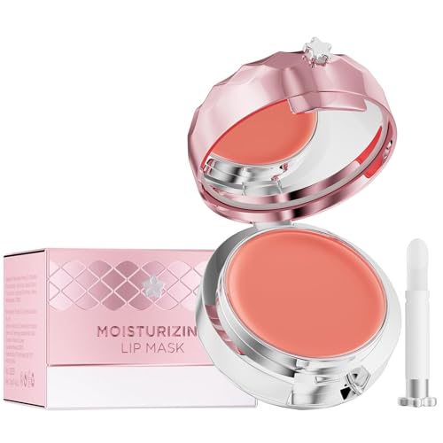 Mascarilla Labial, Bálsamo Labial Hidratantes con Espejo & Pincel, Lip Mask Durante la Noche para el Cuidado de Labios, Exfoliante Mascarilla de labios Reparador Los Labios Secos y Agrietados