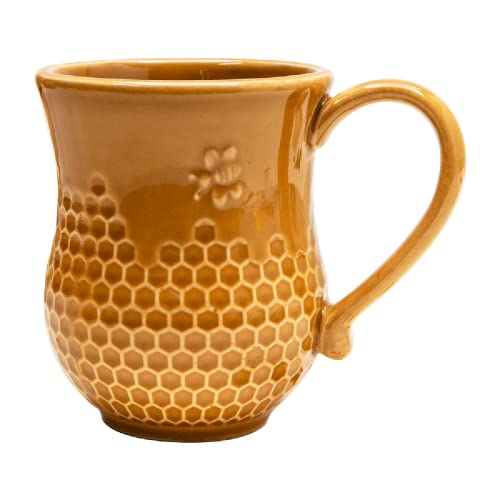 Bicuzat Vintage Embossed Bee & Honeycomb Design Ceramic Coffee Mug Tea Cup, 12 oz